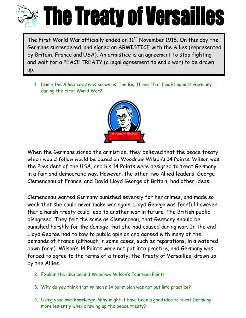 The Treaty of Versailles Worksheet