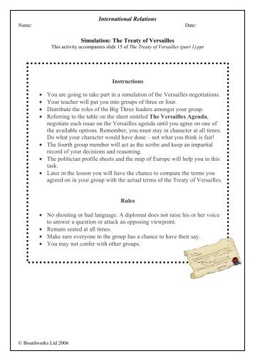 4a. The Treaty of Versailles part 1 Worksheets - Boardworks