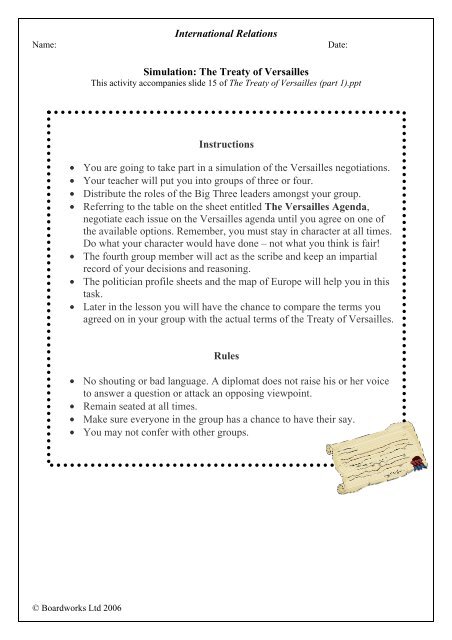4a. The Treaty of Versailles part 1 Worksheets - Boardworks