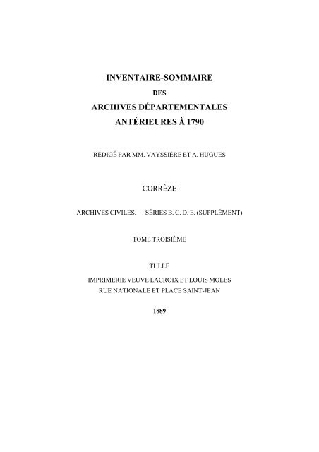 inventaire-sommaire archives départementales antérieures à 1790