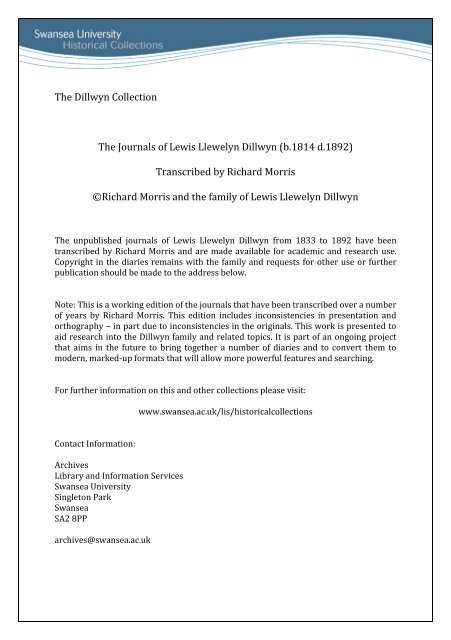 The Journal of Lewis Llewelyn Dillwyn - Cronfa at Swansea University