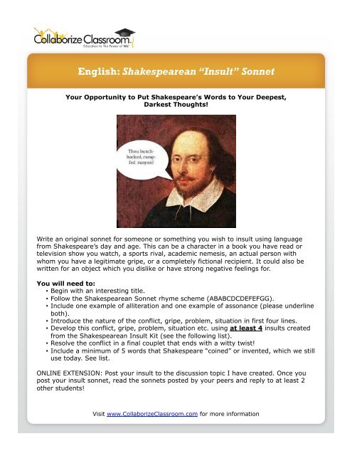 English: Shakespearean “Insult” Sonnet - Collaborize Classroom