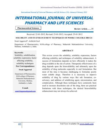 solubility and its enhancement techniques of poorly soluble drugs