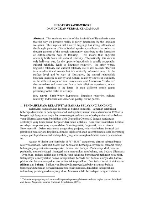 View Of Hipotesis Sapir Whorf Dalam Proses Toponimi Kabupaten Tuban Kajian Antropologi Linguistik