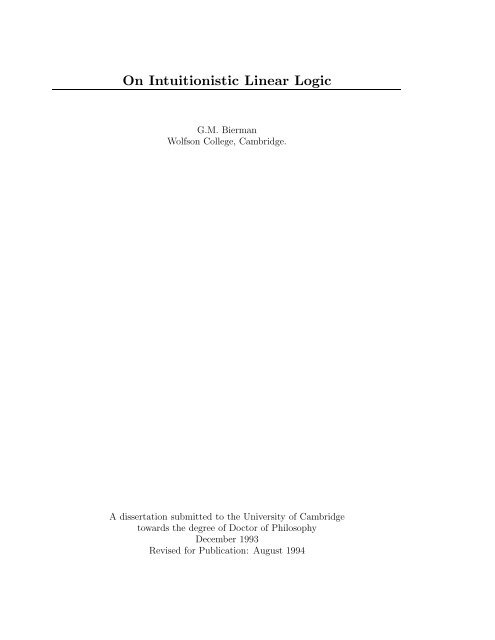On Intuitionistic Linear Logic - Microsoft Research