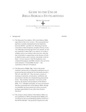 GUIDE TO THE USE OF BIBLIA HEBRAICA STUTTGARTENSIA