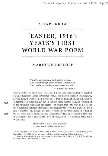'EASTER, 1916': YEATS'S FIRST WORLD WAR POEM