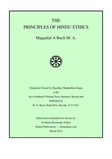 THE PRINCIPLES OF HINDU ETHICS - Sri Ramanuja Matham