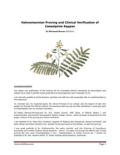 Hahnemannian Proving and Clinical Verification of ... - Similima