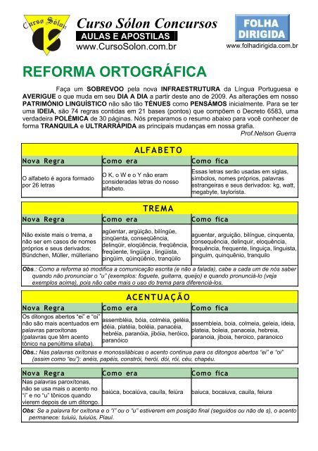 Curso Sólon Concursos REFORMA ORTOGRÁFICA - Pré - Concursos