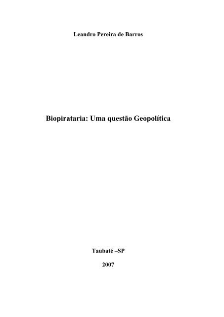 Biopirataria: Uma questão Geopolítica - Vestibular1