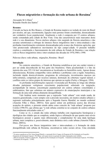 Fluxos migratórios e formação da rede urbana de Roraima