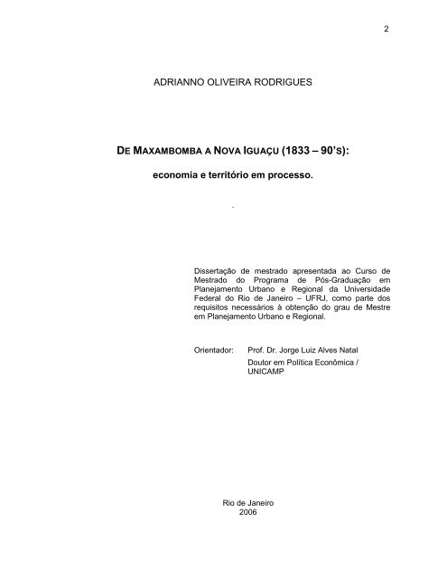 DE MAXAMBOMBA A NOVA IGUAÇU (1833 – 90' S): - UFRJ