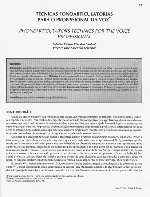 técnicas fonoarticulatórias para o profissional da voz - CEFAC