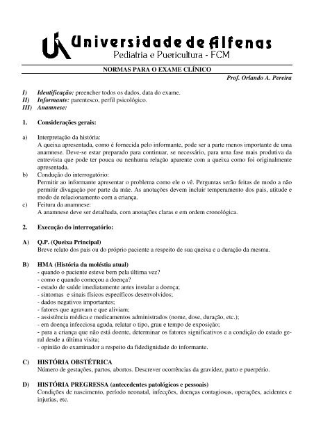 7º Aula Anamnese - Exame Clinico - MÓDULO: CLÍNICA INFANTIL PREVENTIVA E  RESTAURADORA ROTEIRO AULA - Studocu