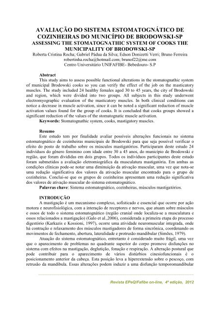 AVALIAÇÃO DO SISTEMA ESTOMATOGNÁTICO DE ... - Fafibe