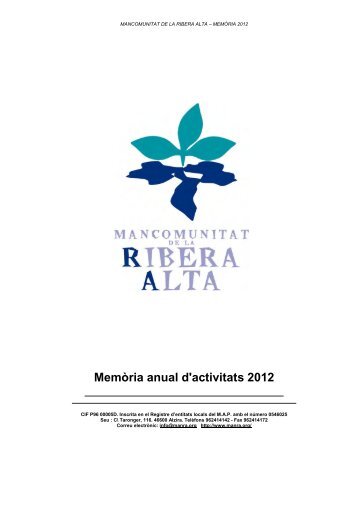 Memòria anual d'activitats 2012 - Mancomunitat de la Ribera Alta