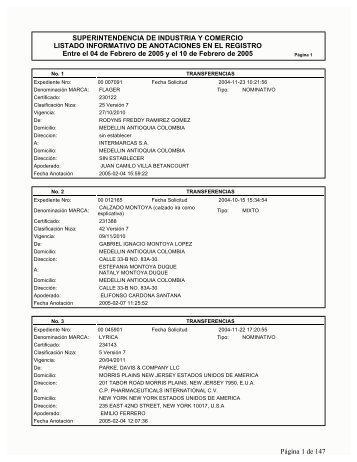 SUPERINTENDENCIA DE INDUSTRIA Y COMERCIO LISTADO ...