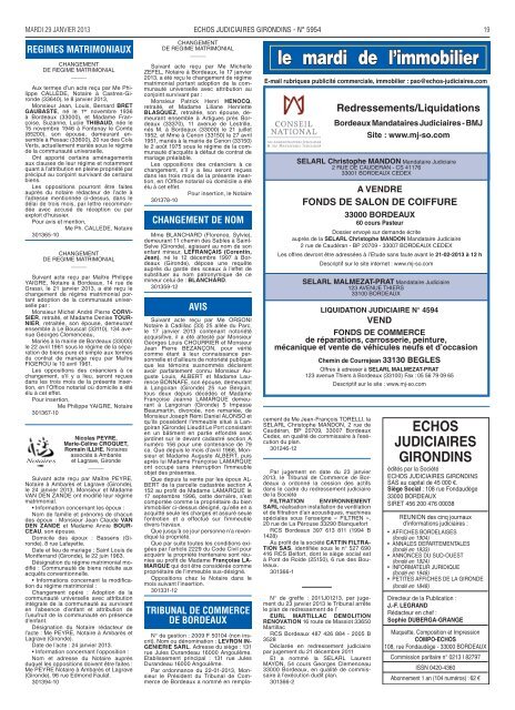 Annonces Immo du 29 janvier 2013 - Les Echos Judiciaires Girondins