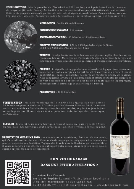 flyer recto - Domaine Les Carmels