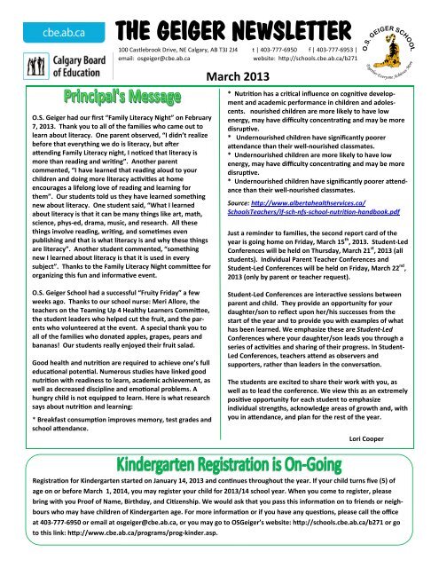 march 2013 newsletter - Calgary Board of Education