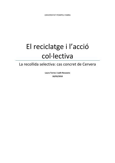 El reciclatge i l'acció col lectiva - Universitat Pompeu Fabra