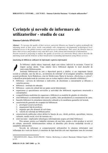 Cerințele și nevoile de informare ale utilizatorilor - Biblioteca ...