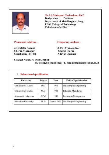 Complete Profile of the Faculty - PSG College of Technology