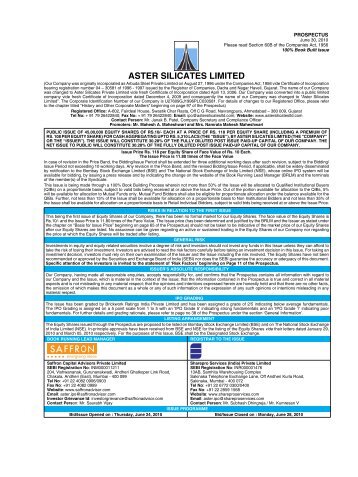 ASTER SILICATES LIMITED - Securities and Exchange Board of India