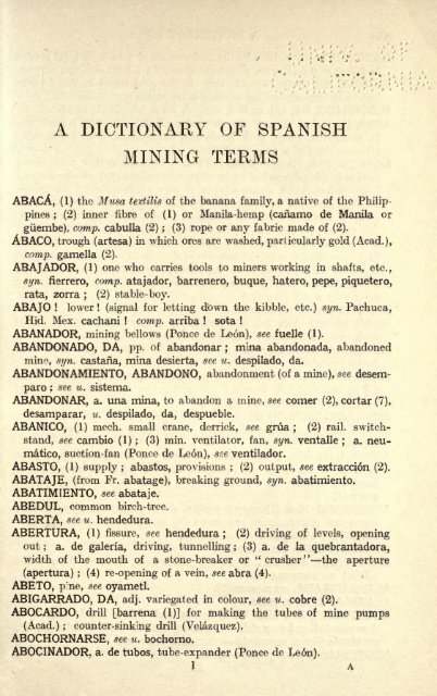 Dictionary of Spanish Mining Terms - 1ORO1.COM