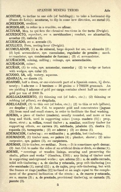 Dictionary of Spanish Mining Terms - 1ORO1.COM
