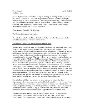 Town Council March 19, 2012 Working Notes The Rocky Hill Town ...