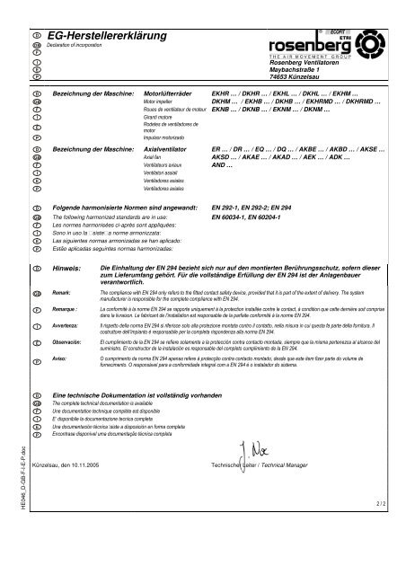 EG-Herstellererklärung - Rosenberg Ventilatoren GmbH