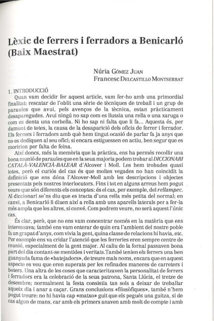 Lèxic de ferrers i ferradors a Benicarló (Baix Maestrat) - Repositori UJI