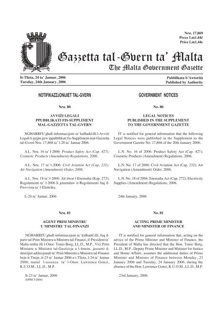 Gazzetta tal-Gvern ta' Malta - Department of Information