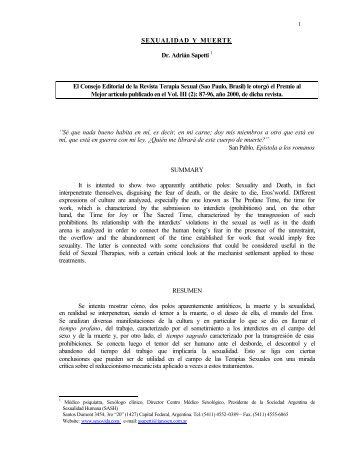 SEXUALIDAD Y MUERTE Dr. Adrián Sapetti El Consejo Editorial de ...