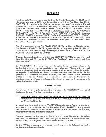 ACTA NÚM. 2 A la Sala Lluís Companys de la seu del Districte d ...
