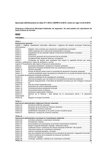 Ordenança d'Intervenció Municipal Ambiental, de seguretat i