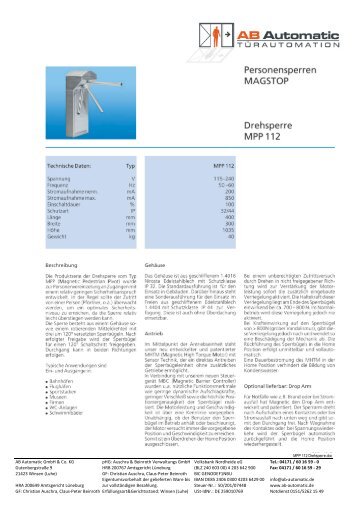 MPP 112 Drehsperre (PDF 0.60 MB) - AB Automatic Türautomation