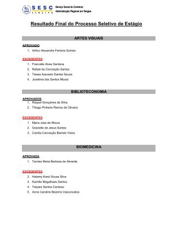 Resultado Final do Processo Seletivo de Estágio - SESC