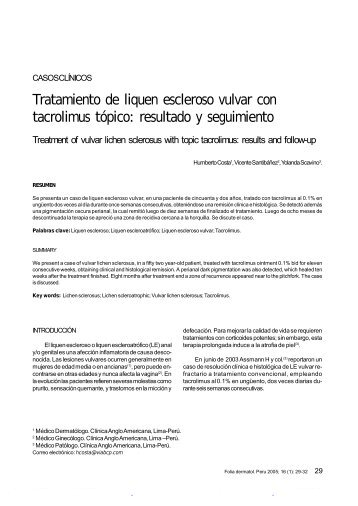 Tratamiento de liquen escleroso vulvar con tacrolimus tópico ...