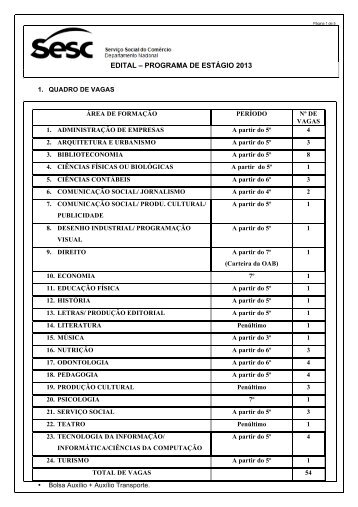 EDITAL – PROGRAMA DE ESTÁGIO 2013 - Sesc