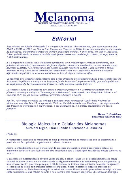 Edição 13 - Abril, Maio, Junho - Grupo Brasileiro de Melanoma