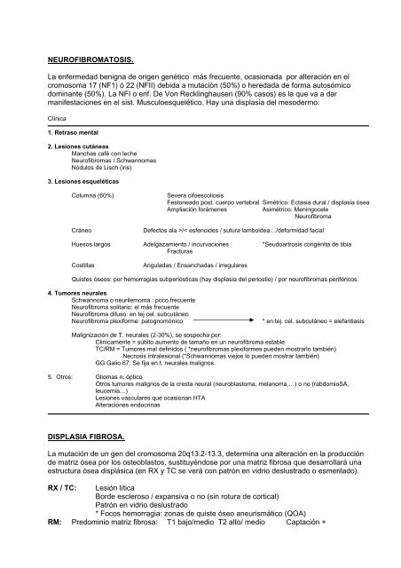 SARCOIDOSIS, NEUROFIBROMATOSIS, DISPLASIA FIBROSA ...