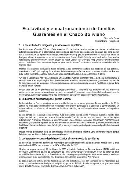 Esclavitud y empatronamiento de familias Guaraníes en el ... - CEBEM