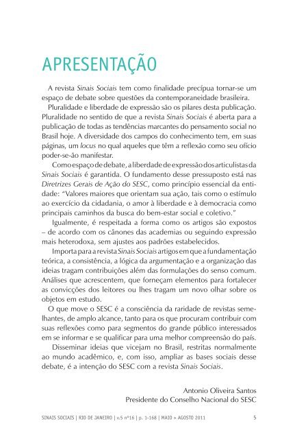 Revista Sinais Sociais N16 pdf - Sesc