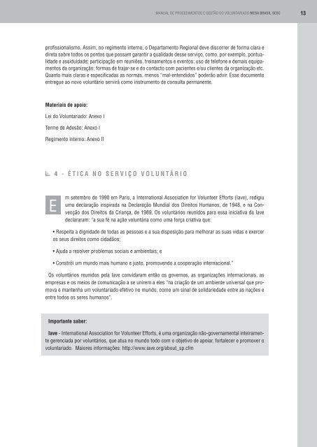 Manual de procedimentos e gestão do voluntariado - Sesc