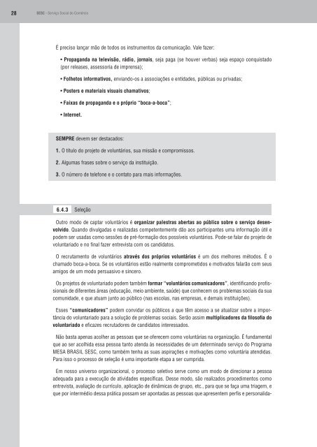 Manual de procedimentos e gestão do voluntariado - Sesc