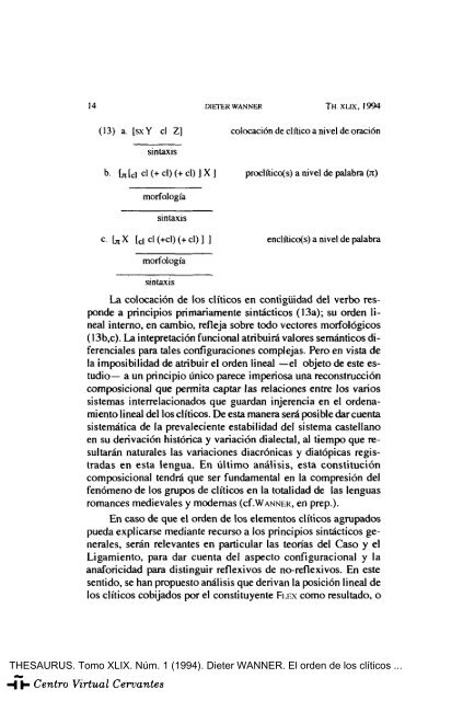 El orden de los clíticos agrupados en castellano - Centro Virtual ...