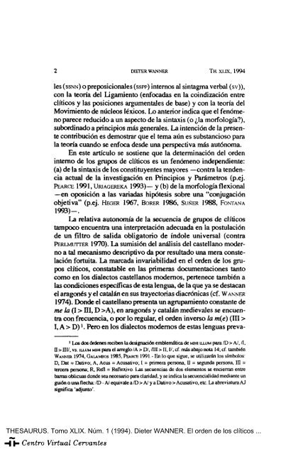 El orden de los clíticos agrupados en castellano - Centro Virtual ...